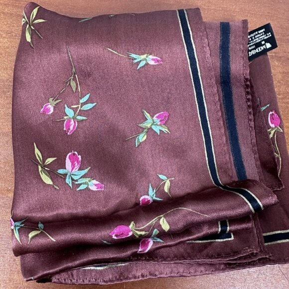 Guess Flower Pattern Brown Silk Square Scarf - Picture 1 of 7
